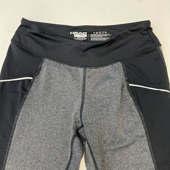 Head Womens Capri Pants Black White Stretch Herringbone Cropped Activewear XS - Picture 3 of 10